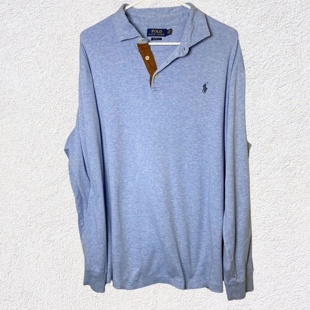 Polo Ralph Lauren Classic Fit Men XL Long Sleeve‎ Blue Polo Preppy Casual Soft